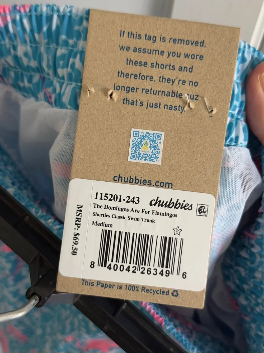 Chubbies The Domingos Are For Flamingos Shorties Classic Swim Trunk Size Medium